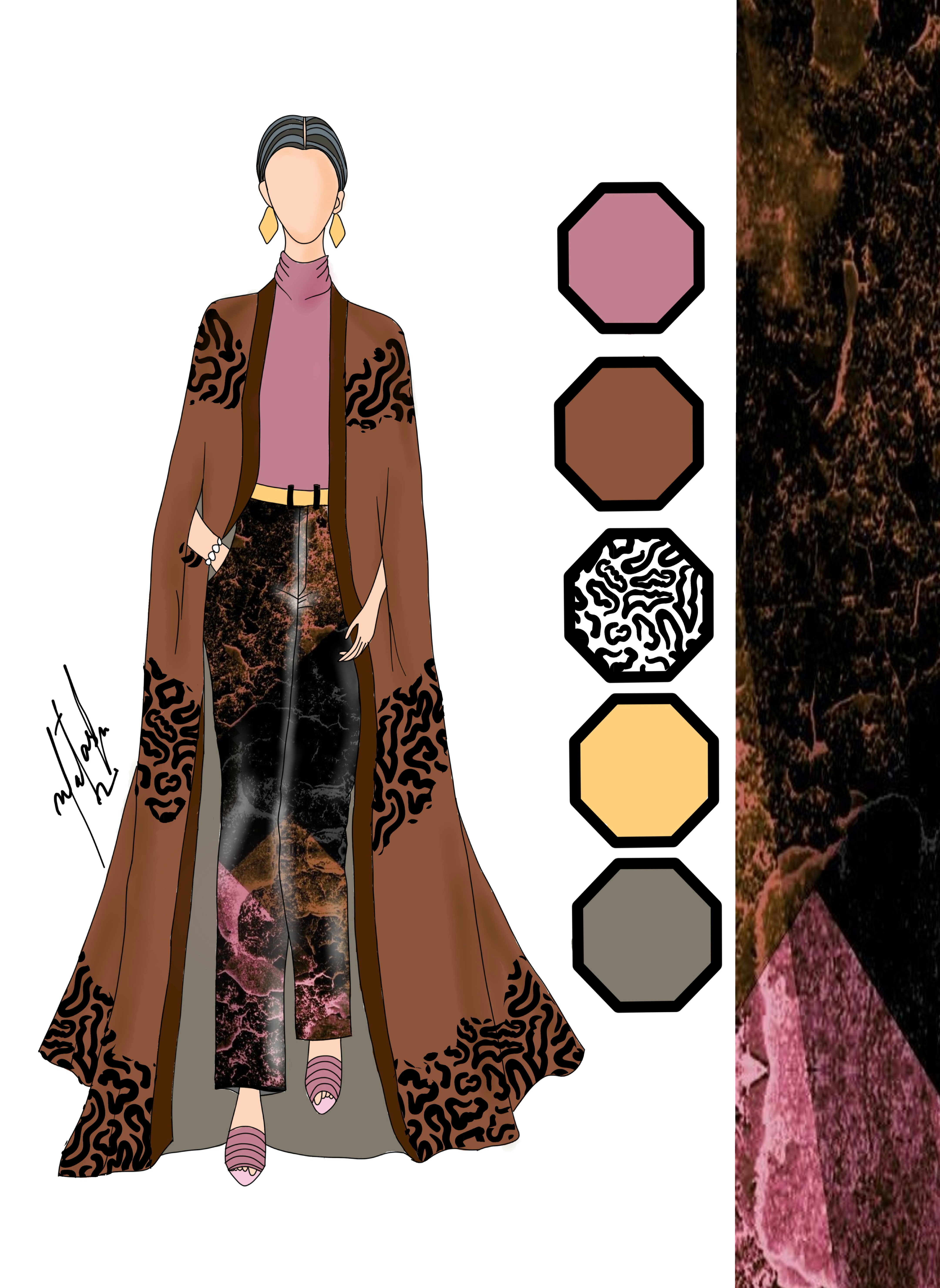 Brown Coat with Pattern Detail